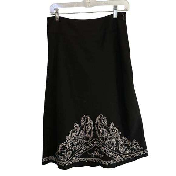 Richard Malcolm Linen Skirt Size 10 Black Embroidered Boho Fully Lined Zip - Picture 1 of 8
